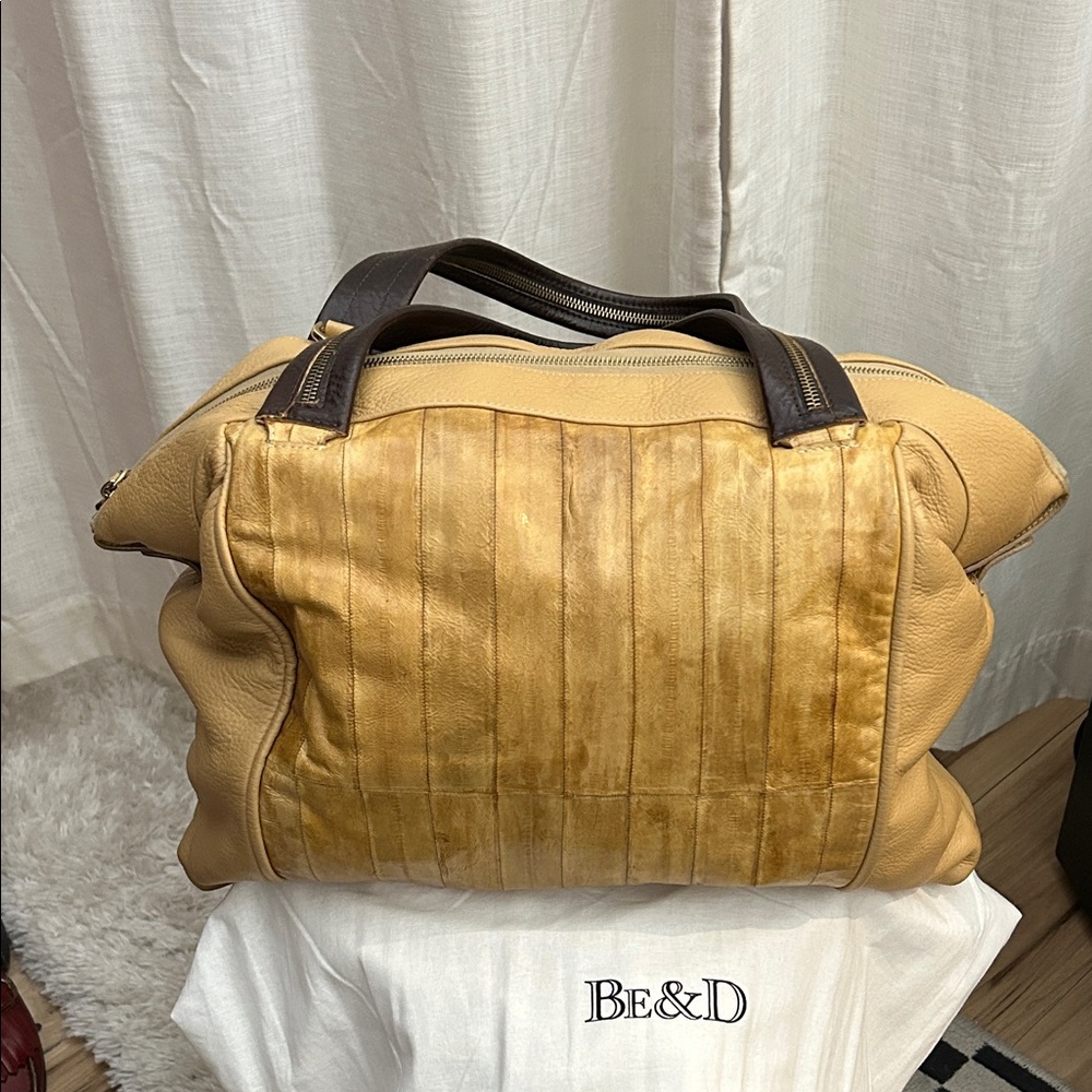 Be & D Brown and Tan Duffel Bag